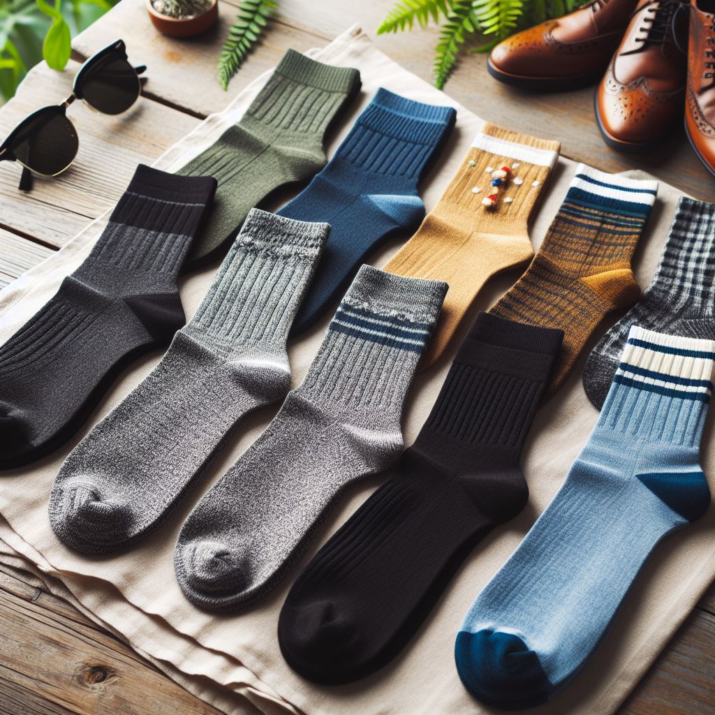 Various colored custom socks lying on a table.
