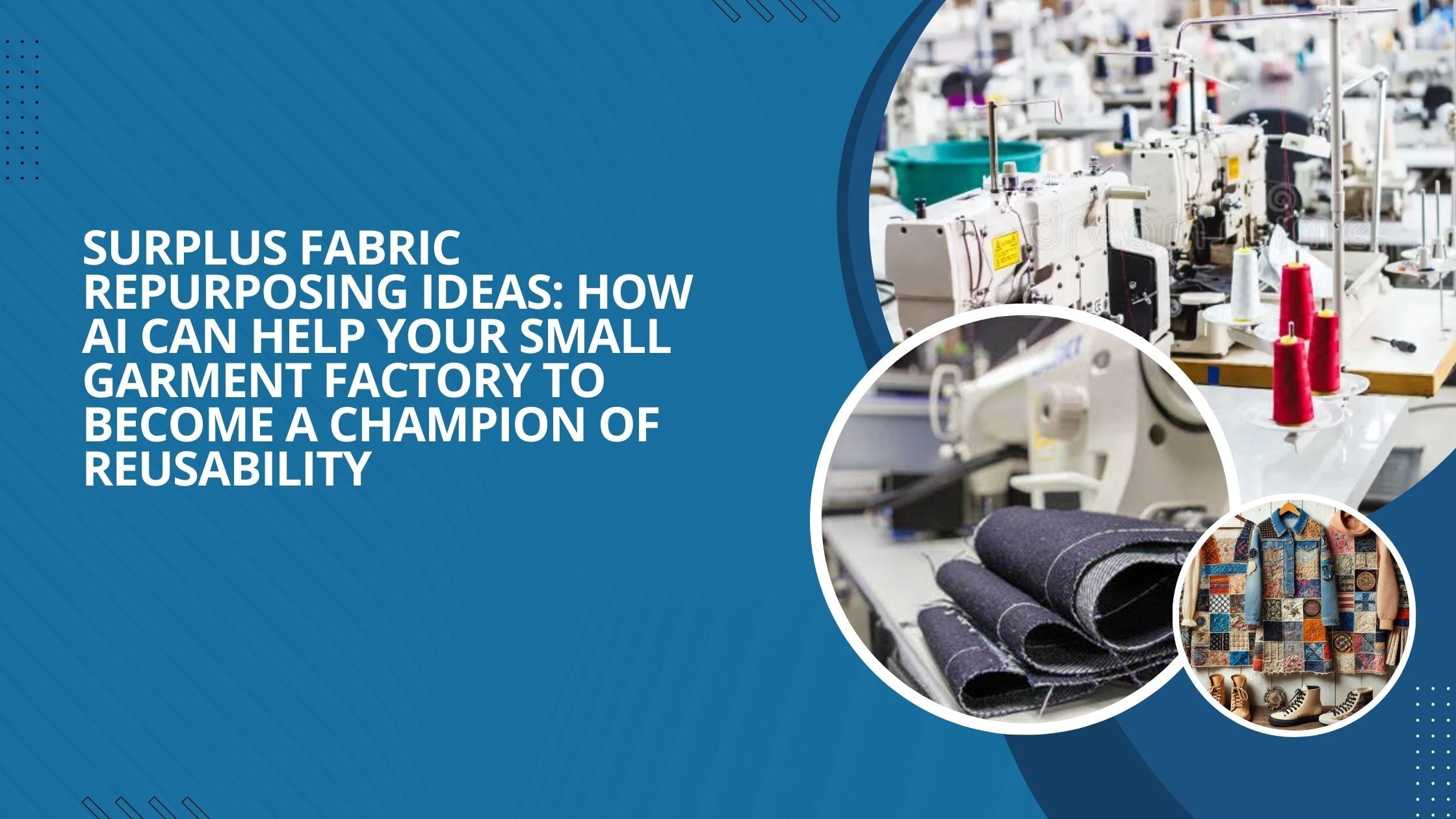 Three images show how AI helps to repurpose surplus clothing in small garment factories.