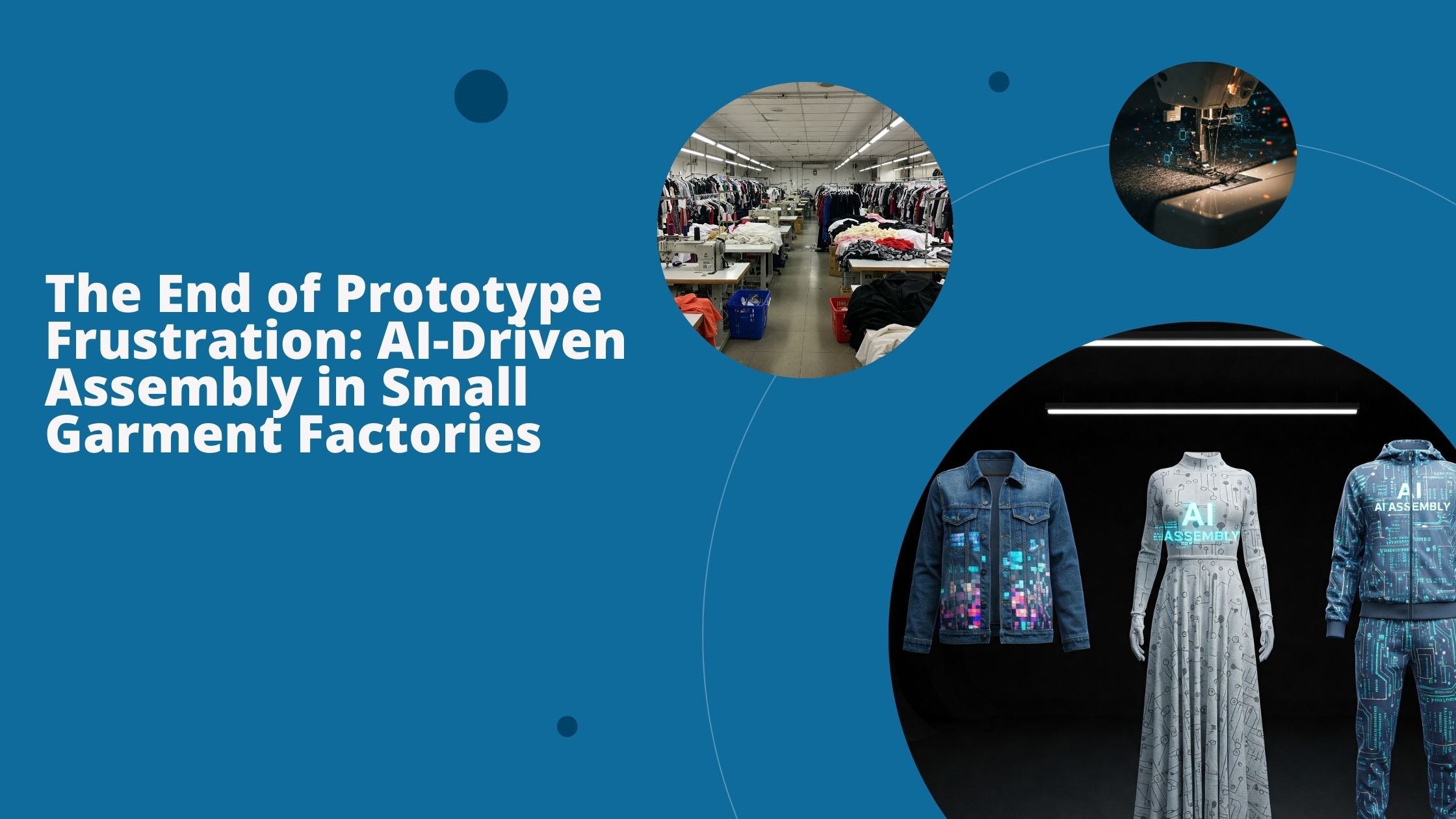 Three images show how AI can help small garment factories with proto-typing and assembly.