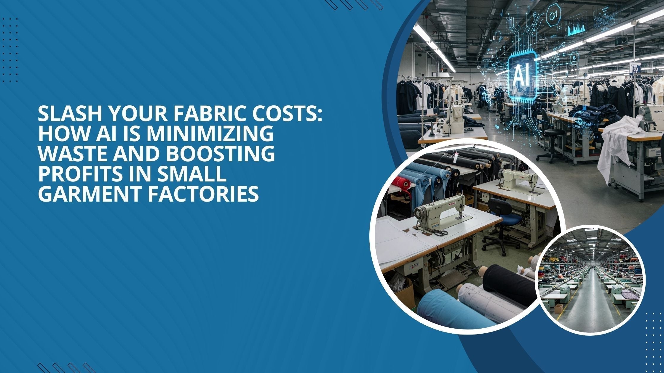 Three images show different methods for fabric cutting in small garment factories. One uses AI to increase profits.