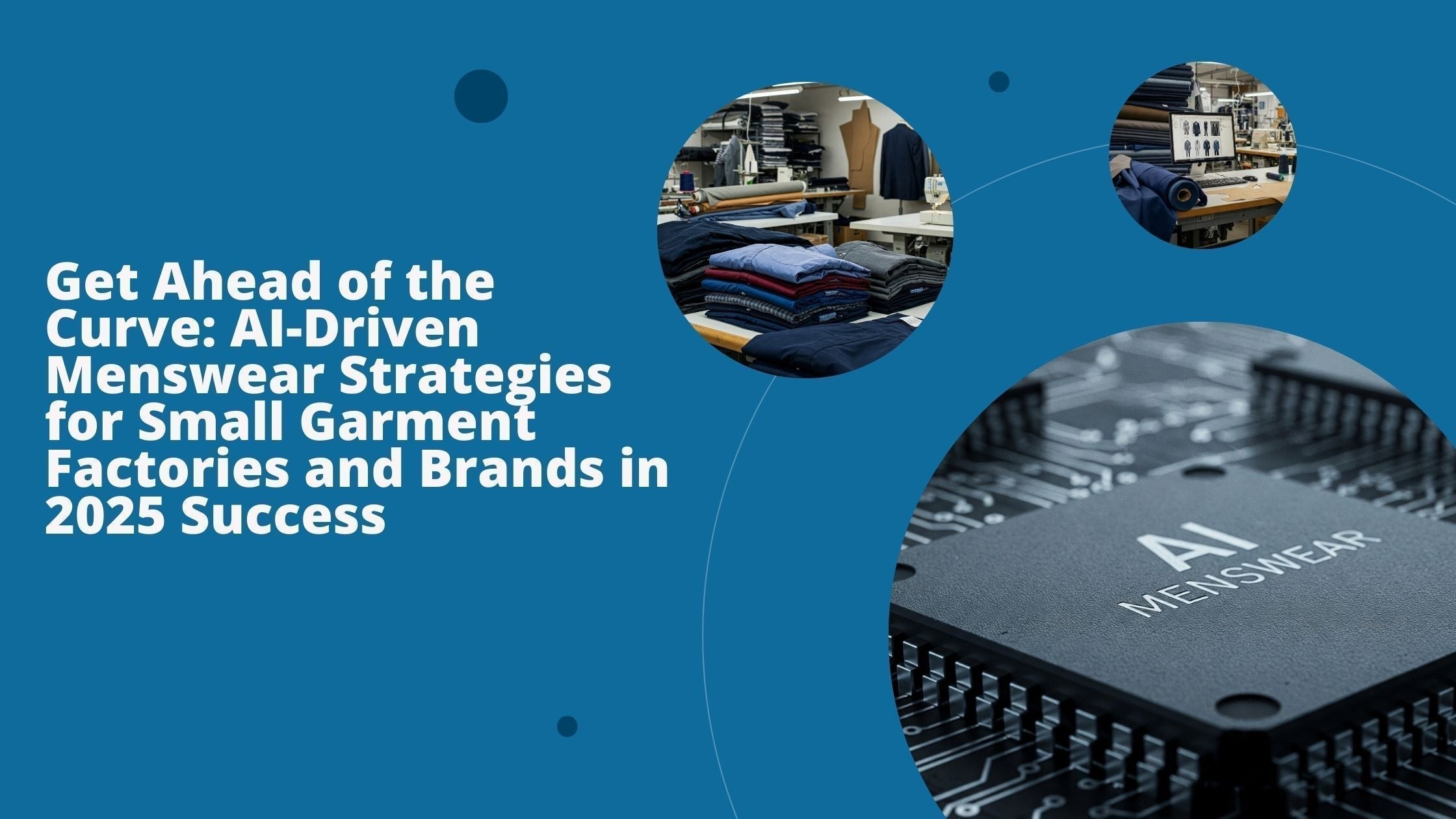 Three images show various applications of AI in menswear for small garment factories.