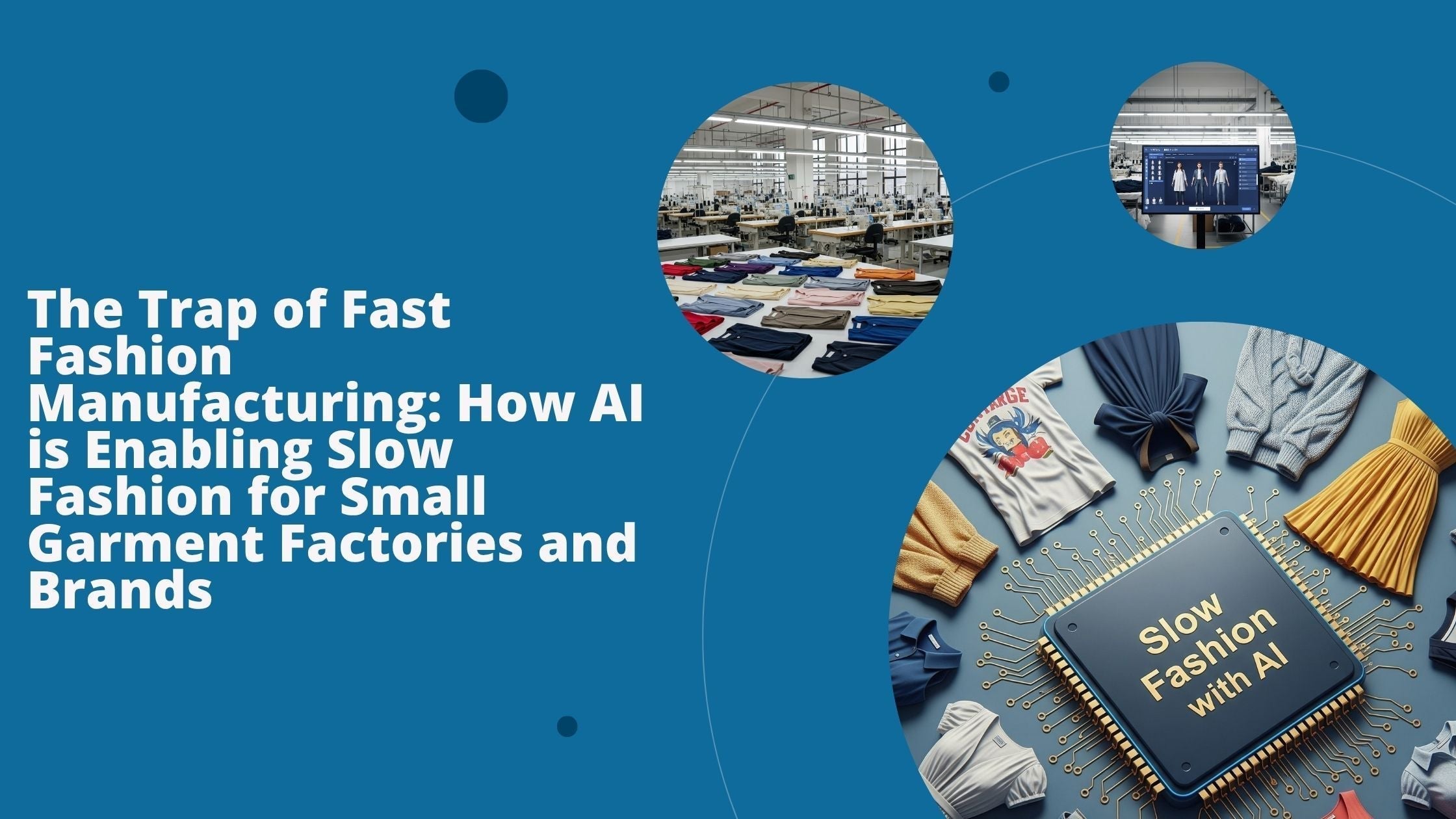 Three images convey the message about how AI is helping small garment factories with slow fashion.