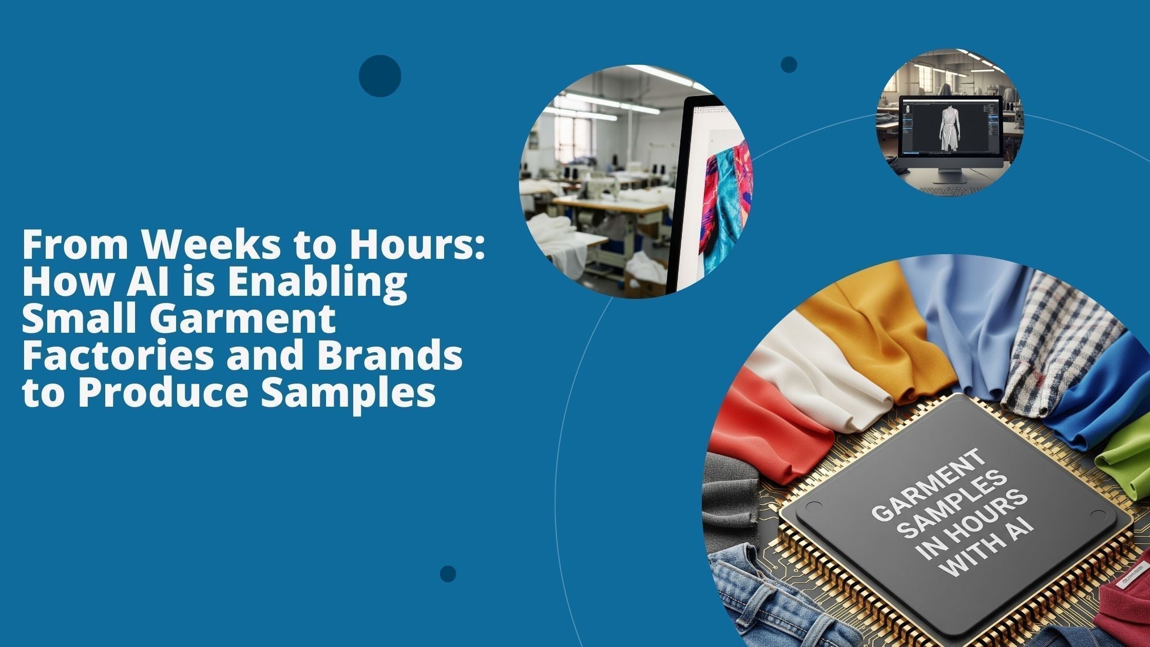 Three images show various applications of AI in cutting the time to produce samples in small garment factories.