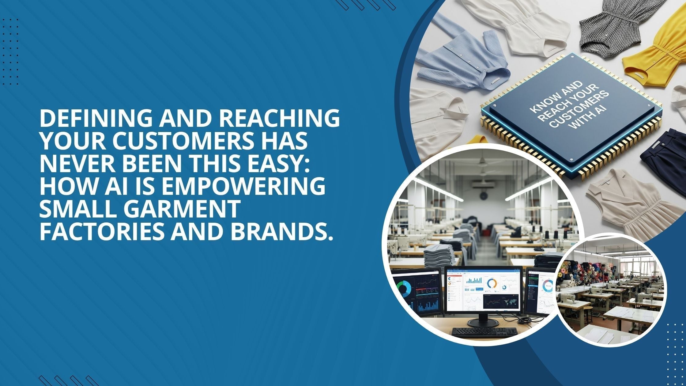 Three images illustrate how small garment factories can utilize AI to know and reach their customers.