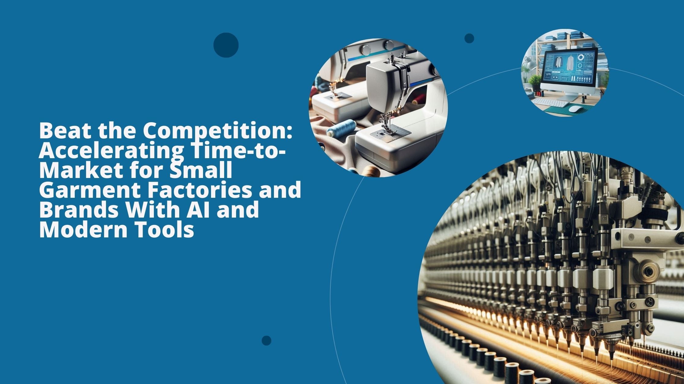 Two garment machines in a factory and a computer screen with tools for automating them.