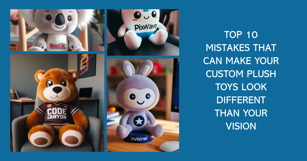 Various custom plush toys and stuffed animals for different companies.