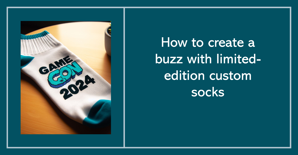 A limited-edition custom sock manufactured for a gaming convention on a table.