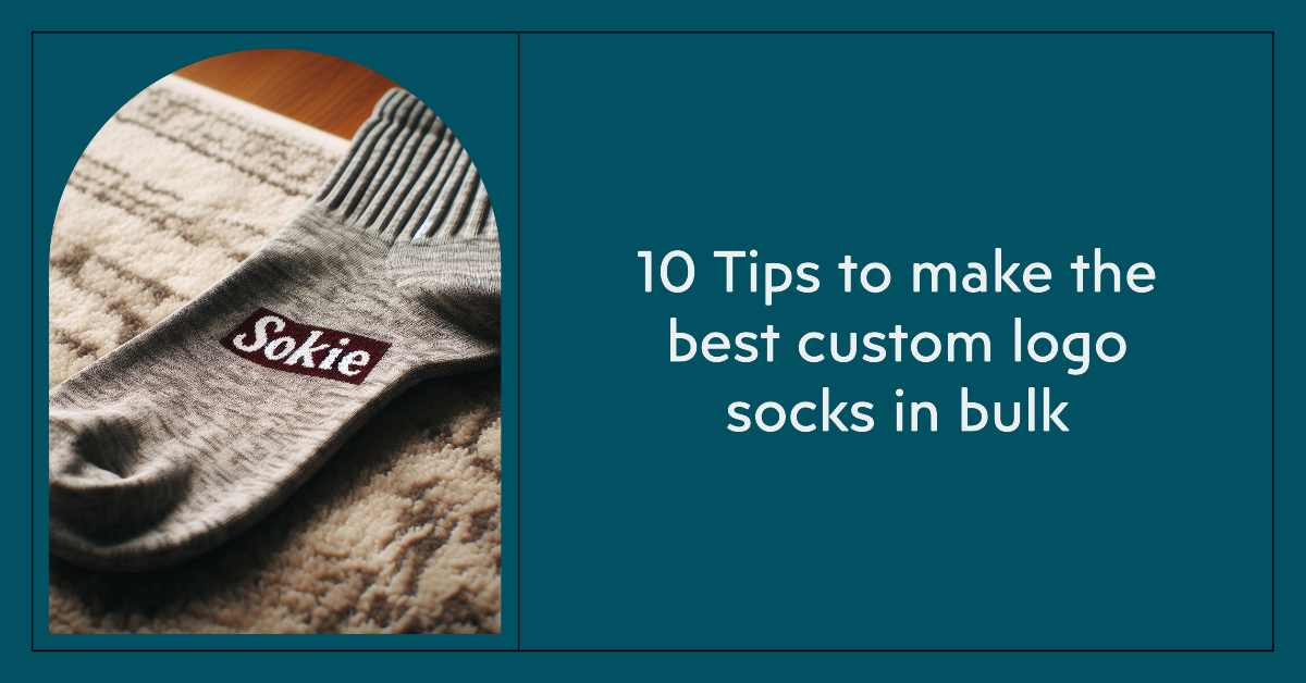 A gray custom logo sock. It is made by EverLighten. It is lying on a carpet.