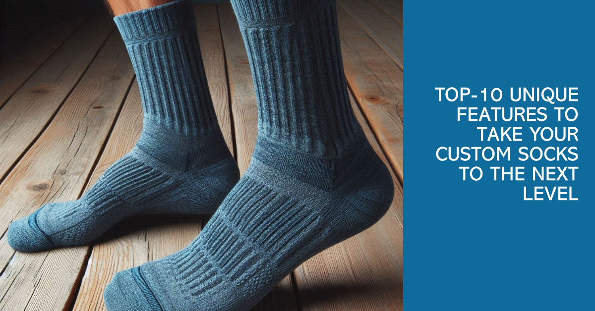 A person is wearing blue custom socks