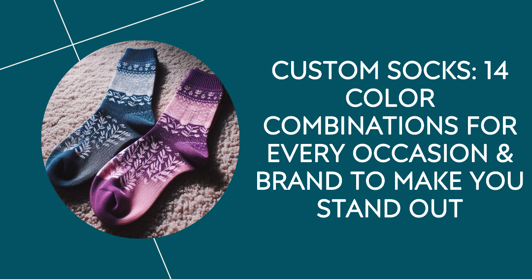 Custom Socks in orchid purple and midnight blue lying on a carpet.