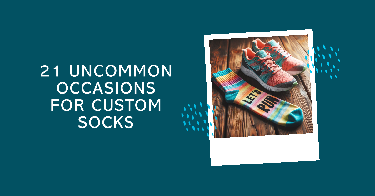 A colorful custom sock with the slogan Let's Run made by EverLighten.