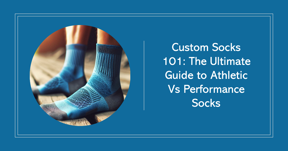 A person wearing blue custom socks.