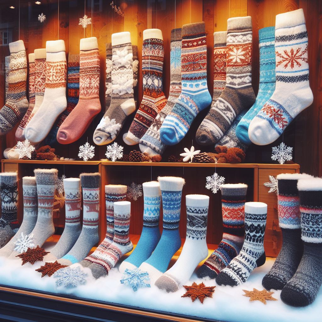 Winter socks by EverLighten in a shop.