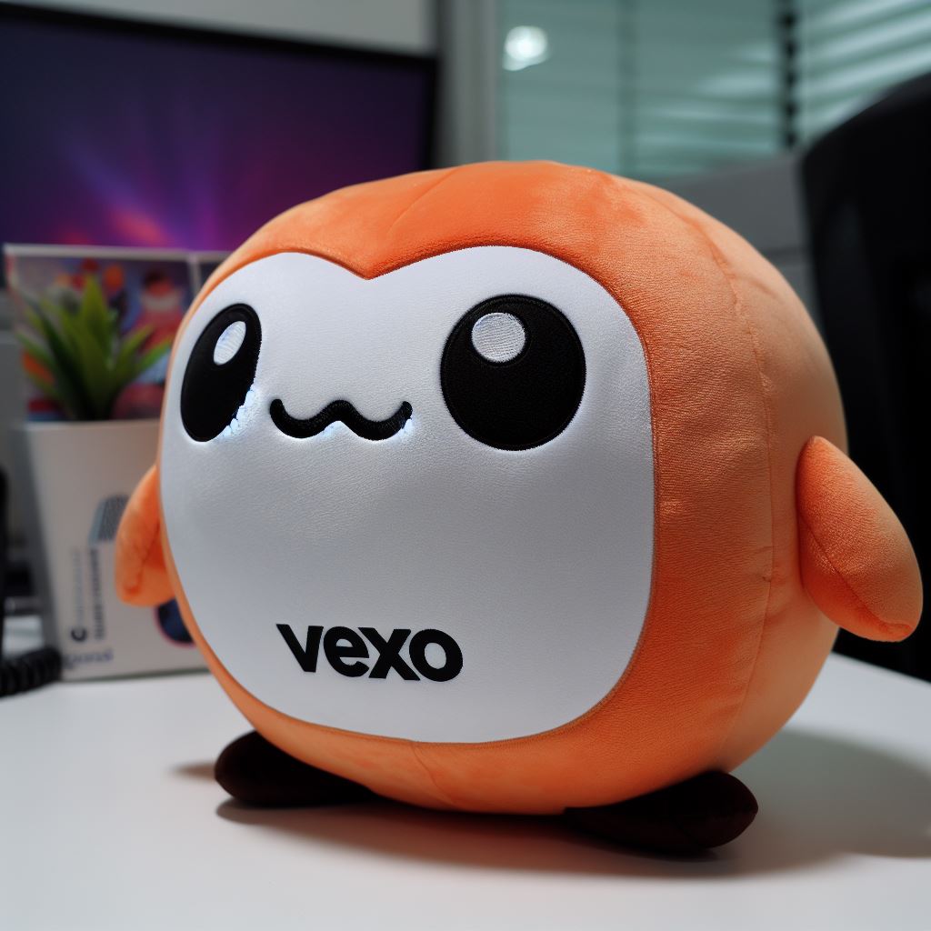 A custom plush toys made by EverLighten with a company's logo.