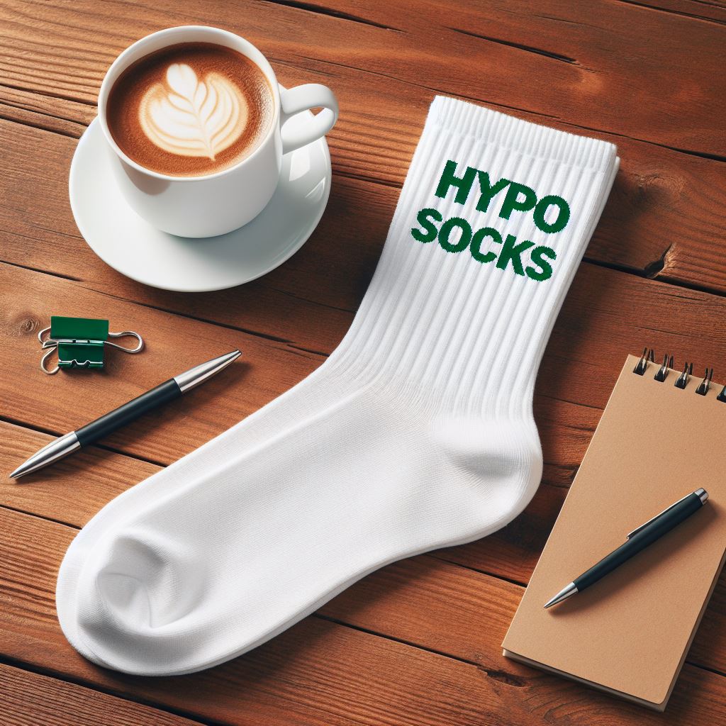 Custom logo socks on a table.