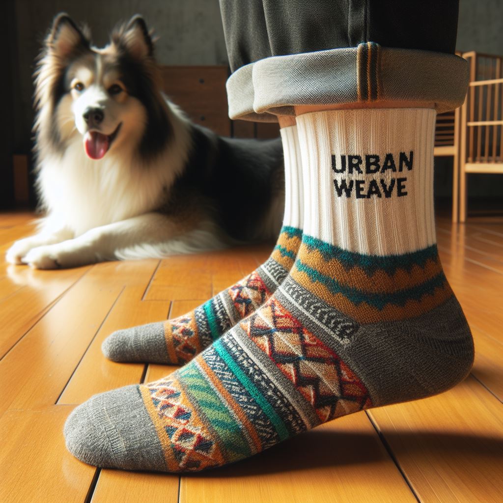 A colorful promotional sock with a logo.