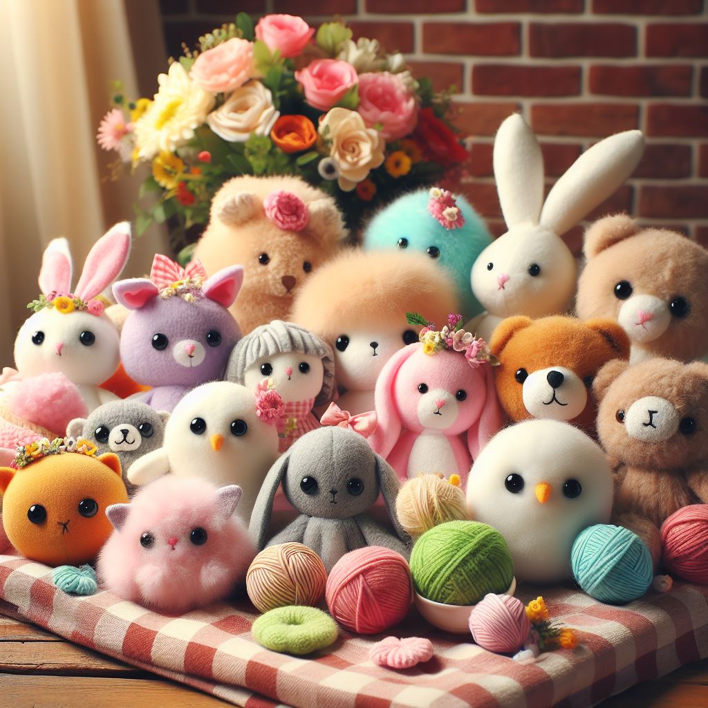 Various custom plush toys kept on a table made by EverLighten.