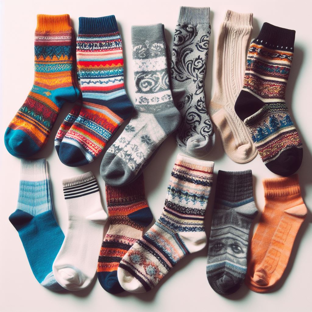 A number of custom socks in various designs.