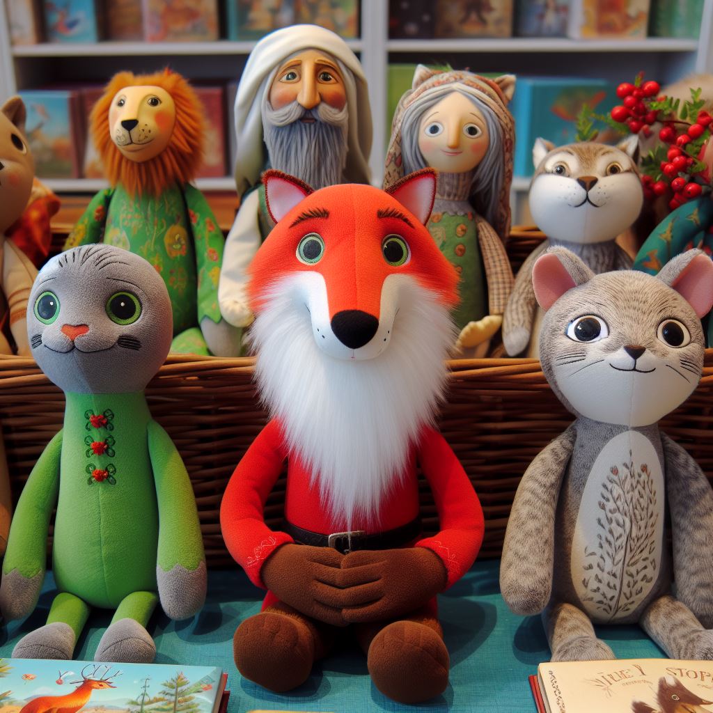 Various custom plush toys from a book.