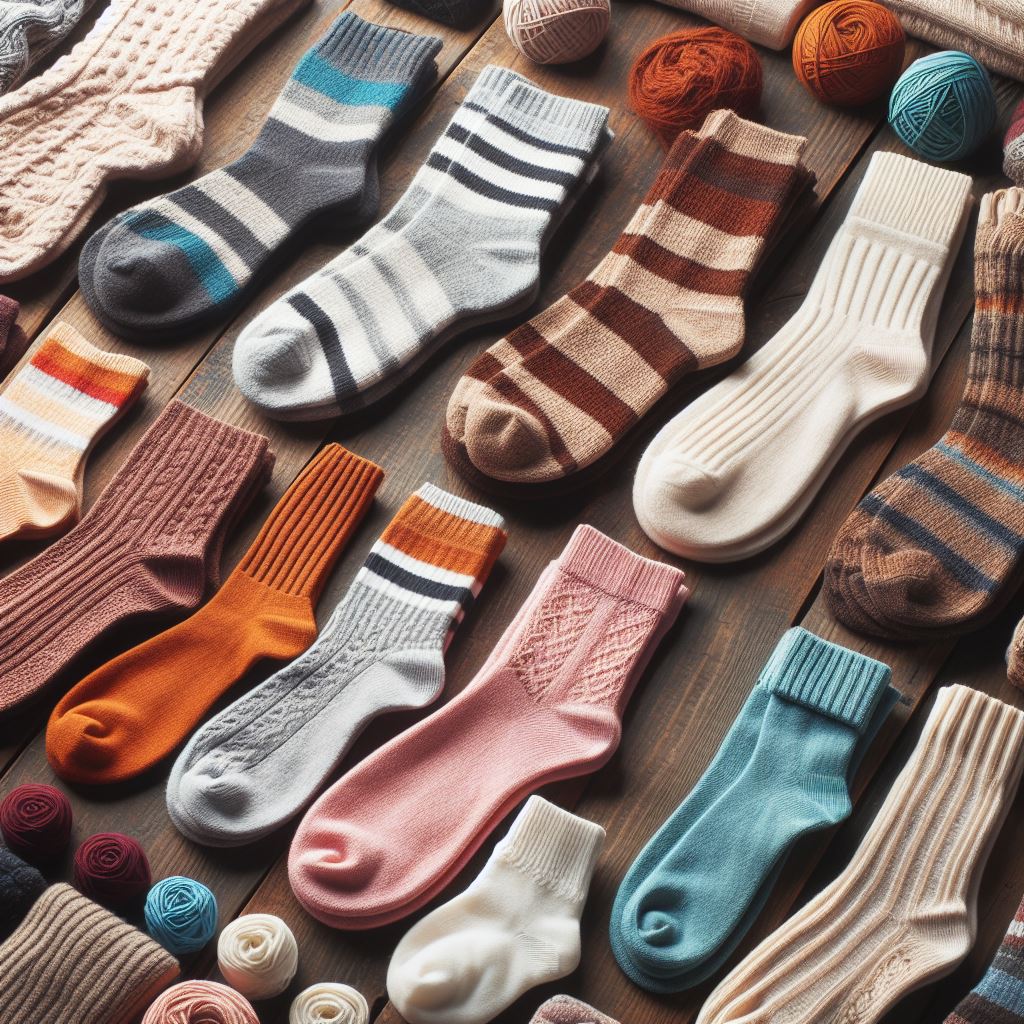 A number of custom socks made by EverLighten in various colors.