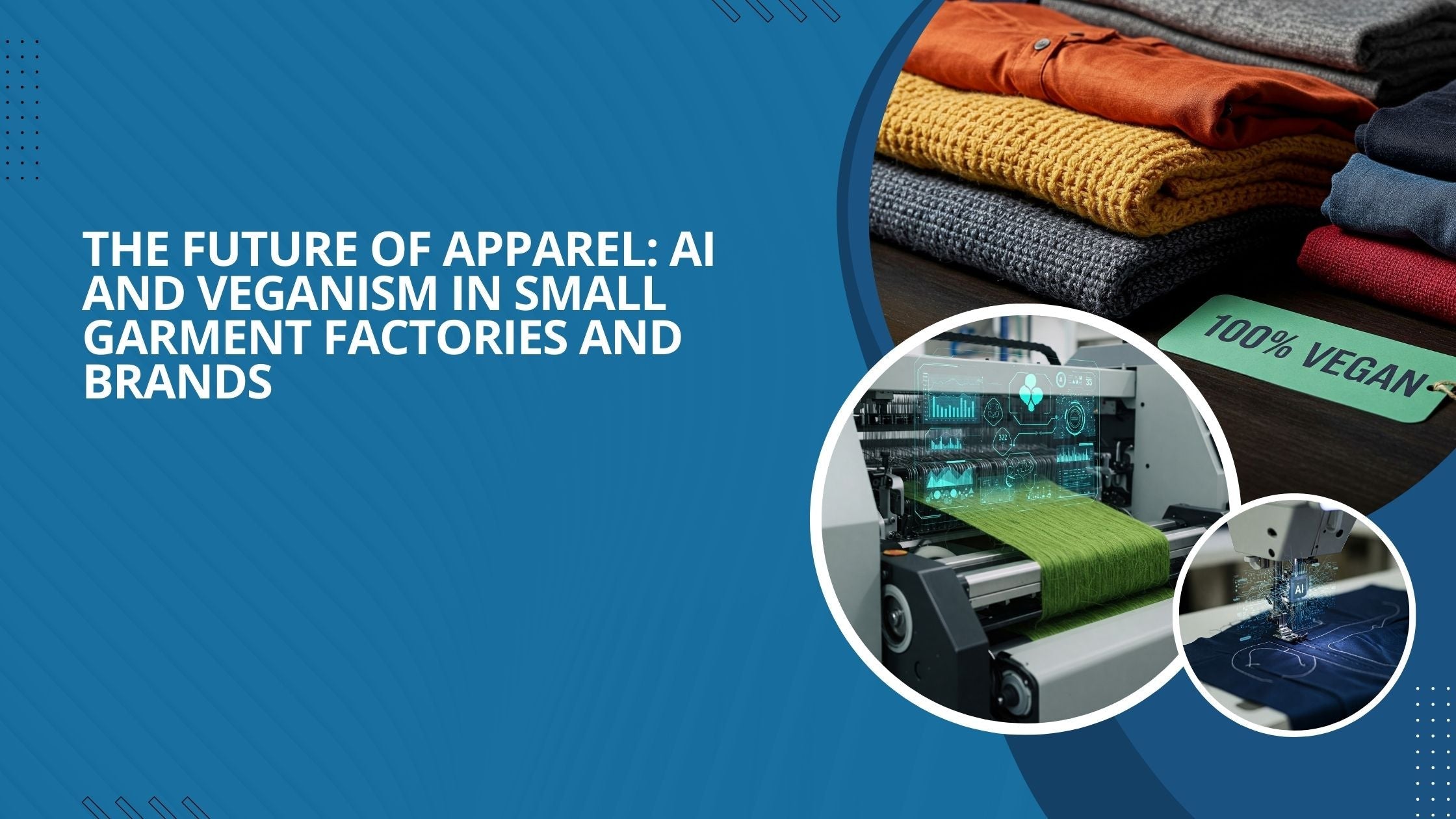 Three images show various aspects of AI and Veganism in small garment factories. 