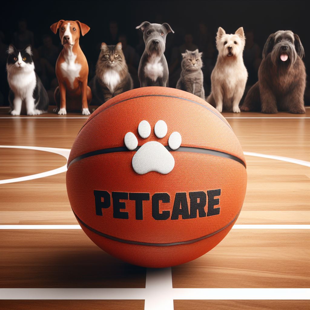 A customized basketball with a logo of an animal care organization. 