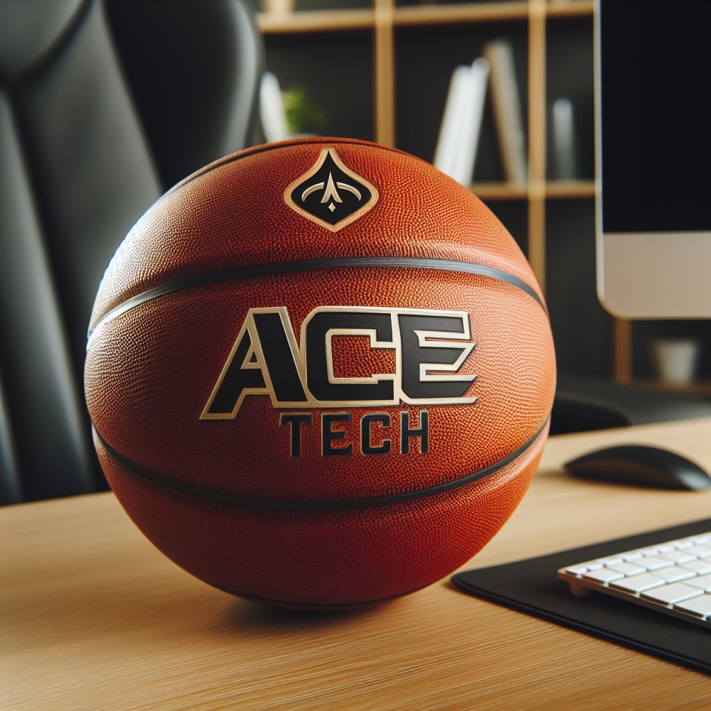 A custom logo basketball on a table. 