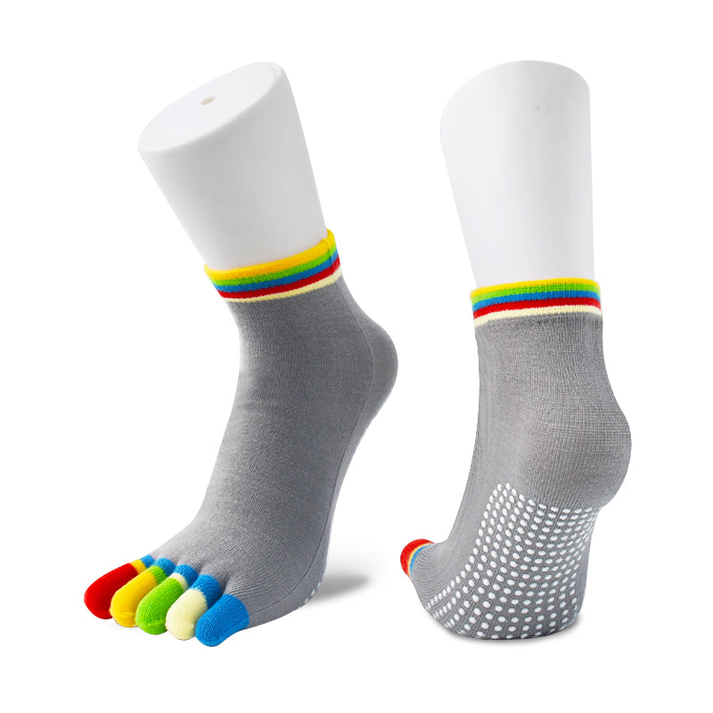 Anti-slip rainbow separate toe yoga socks