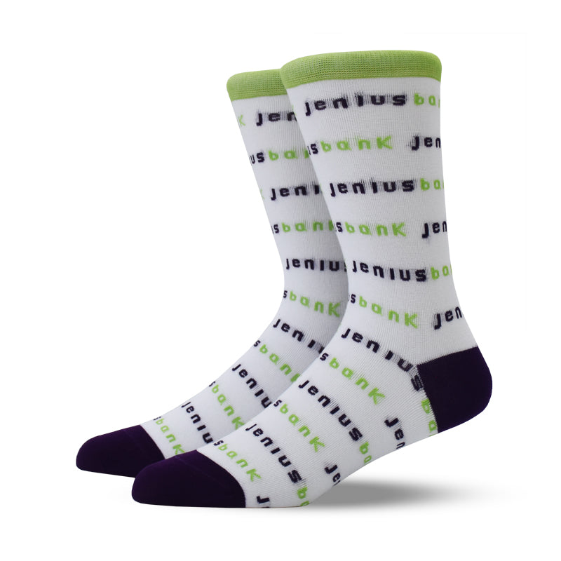 Mens White & Lime Sports Socks, Classic Logo Socks, Company Logo Socks, Promotional Socks